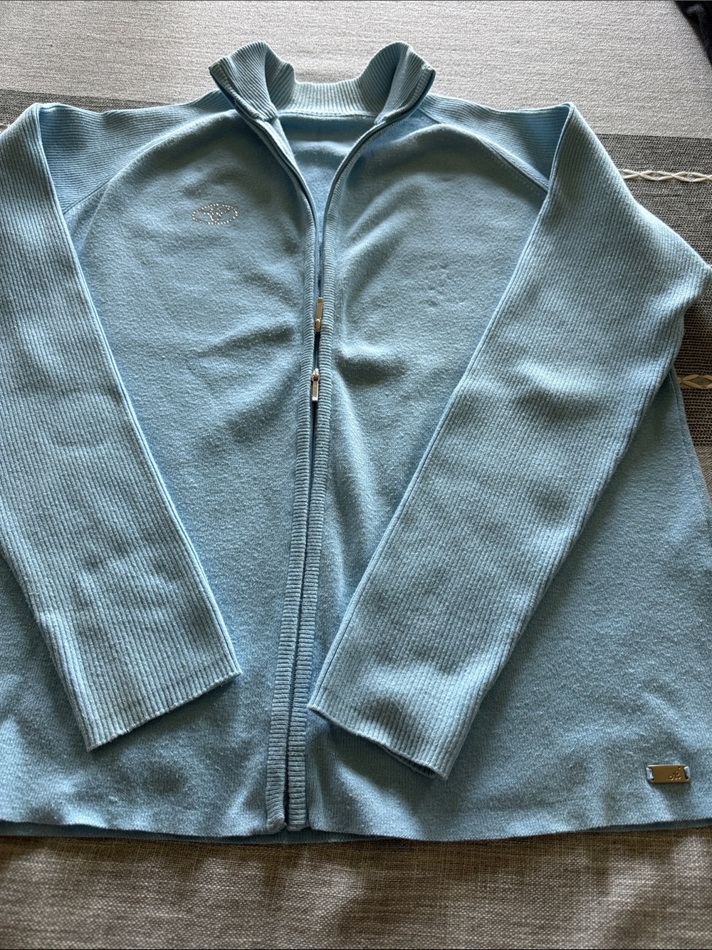 Ladies Harley-Davidson light blue zip-front cardigan with stud logo, Xl